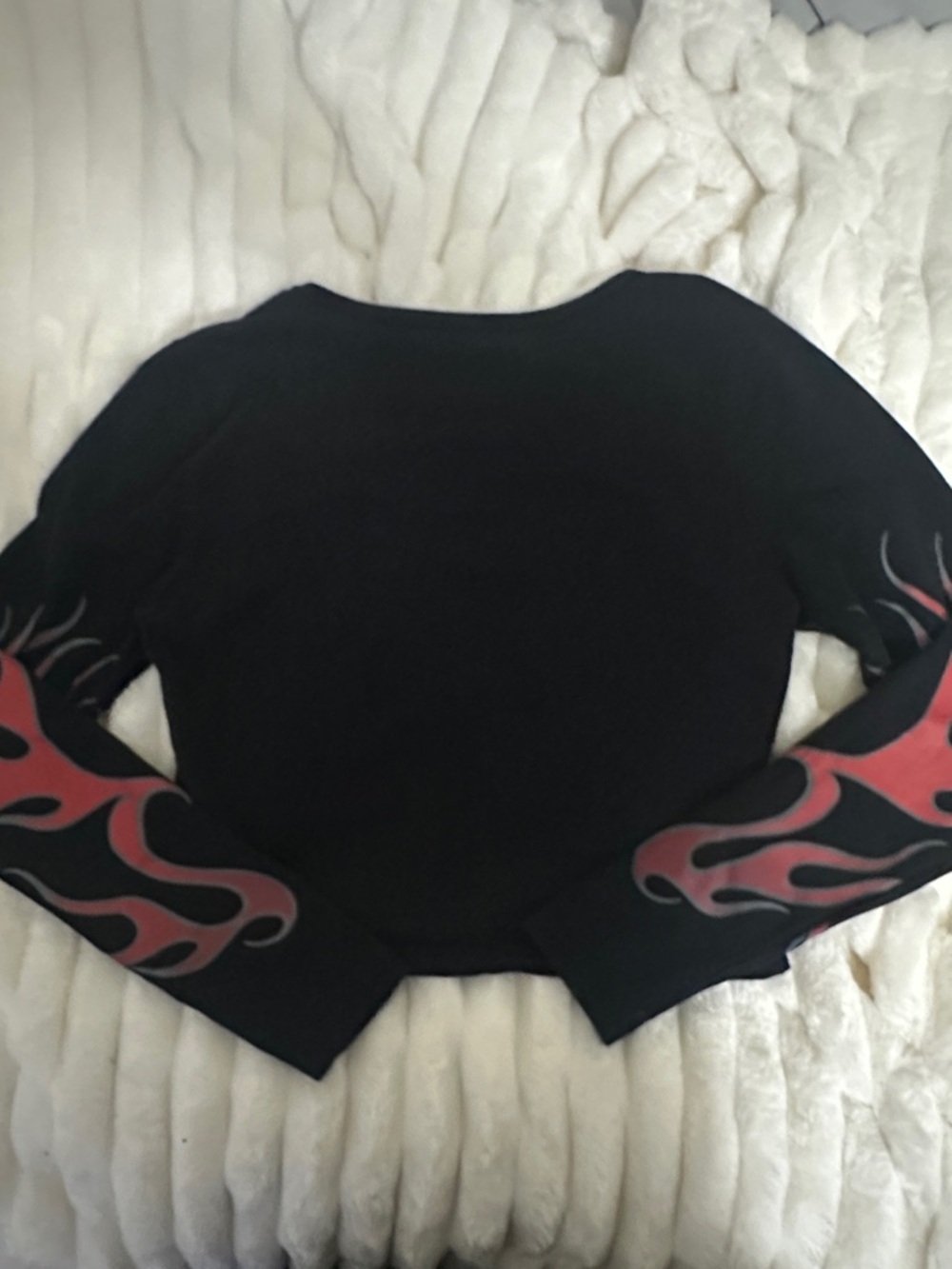 Von Dutch Black Crop Top with Red Logo and Flame Sleeves - Picture 2 of 2